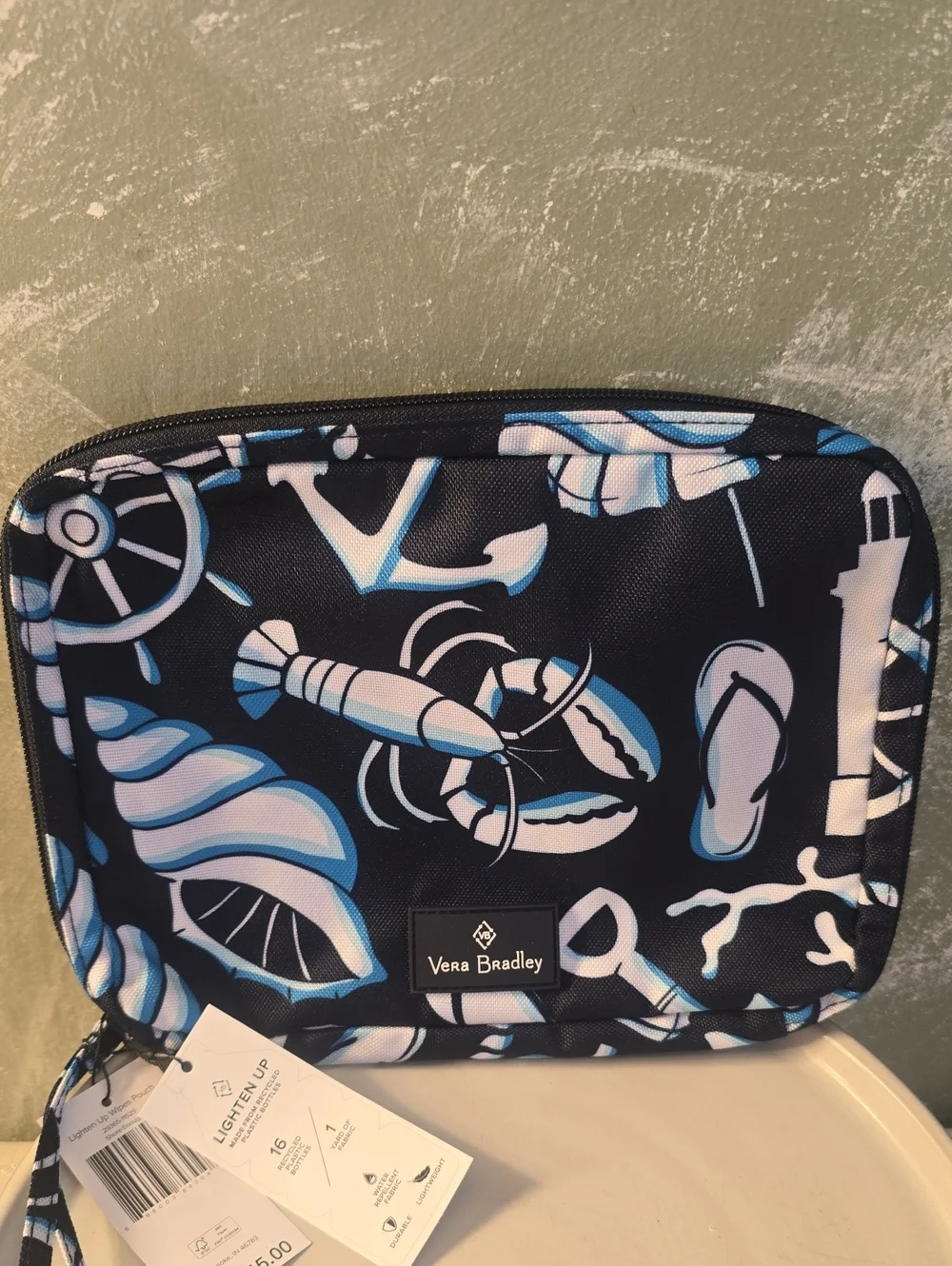 Vera Bradley Lighten Up Wipes Zipper Pouch, Shore Enough Pattern NWT